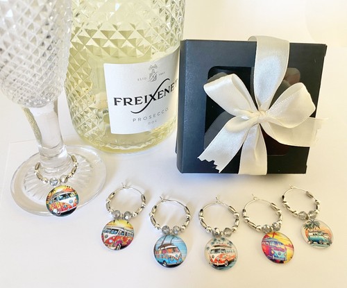 Camper wine glass charms - 6, vw